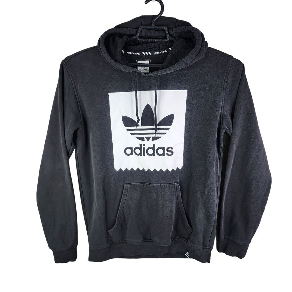 Mens Black Adidas Trefoil Logo Hoodie Sweatshirt Long Sleeve Size S